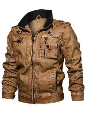 Men's Vintage Stand Collar Fashion PU Jacket