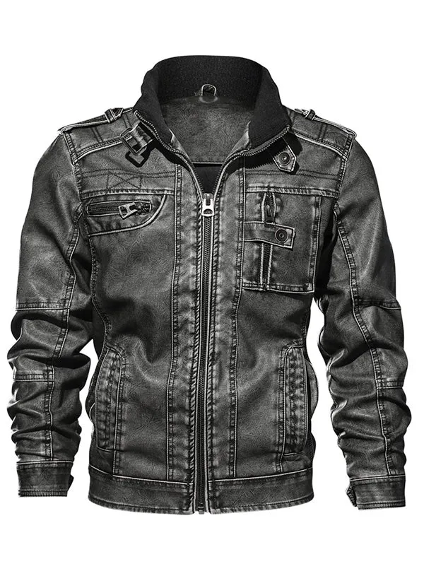 Men's Vintage Stand Collar Fashion PU Jacket