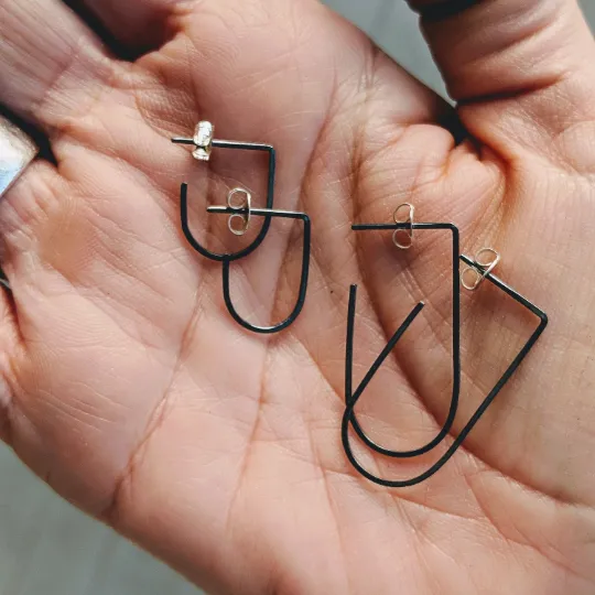 Mini Slim Hoops in Blackened Sterling Silver