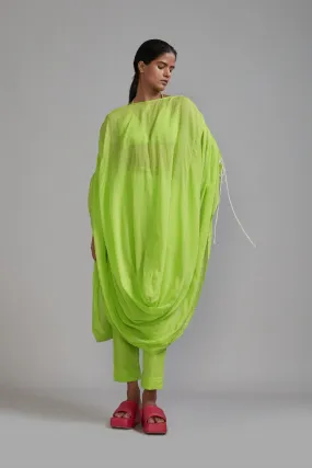 Neon Green Gathered Cowl Tunic Set (3 PCS)