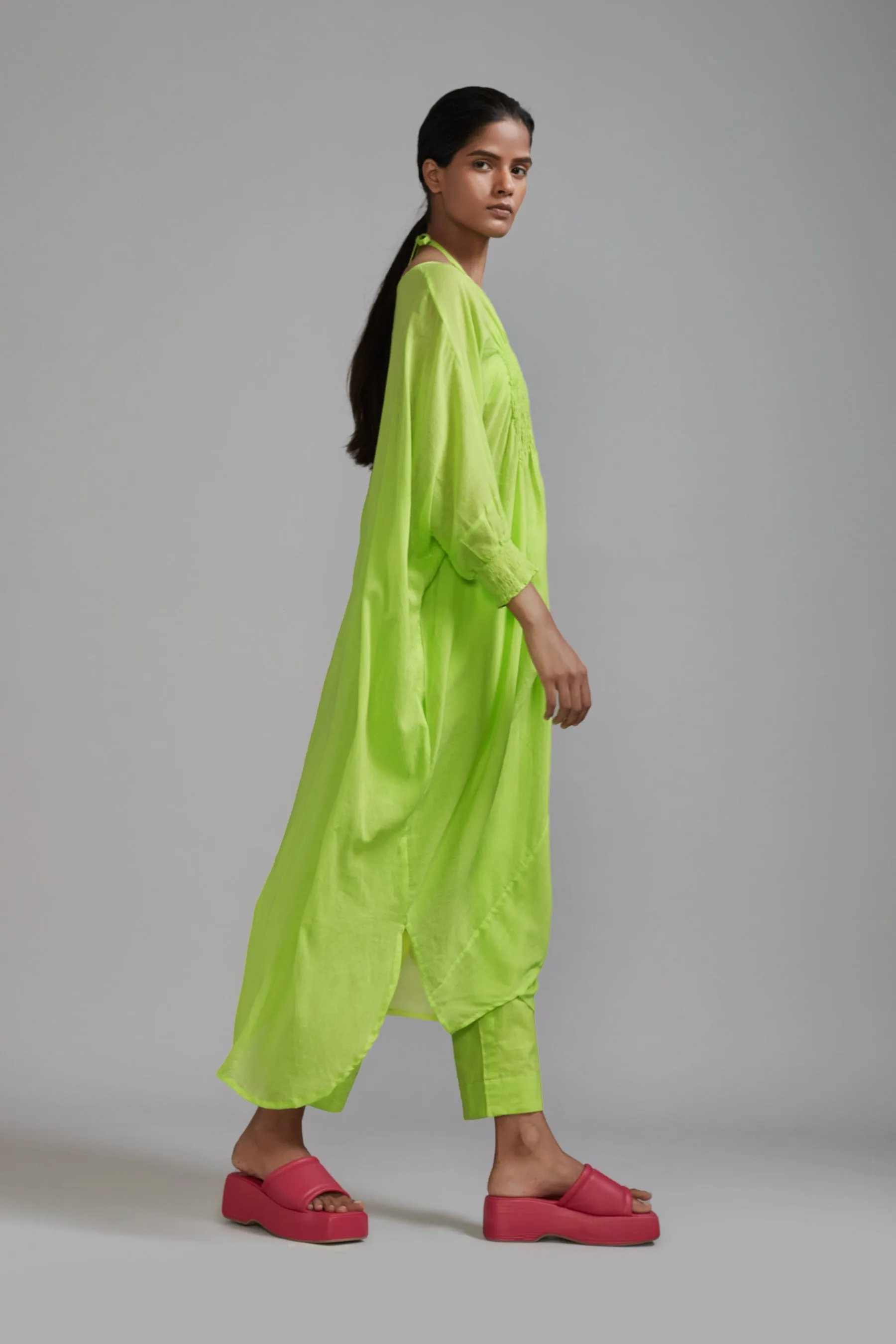 Neon Green Smocked Cowl Tunic Set (3 PCS)