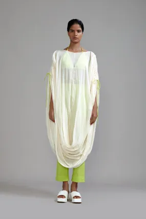 Off-White with Neon Green Gathered Cowl Tunic (Ready to Ship)