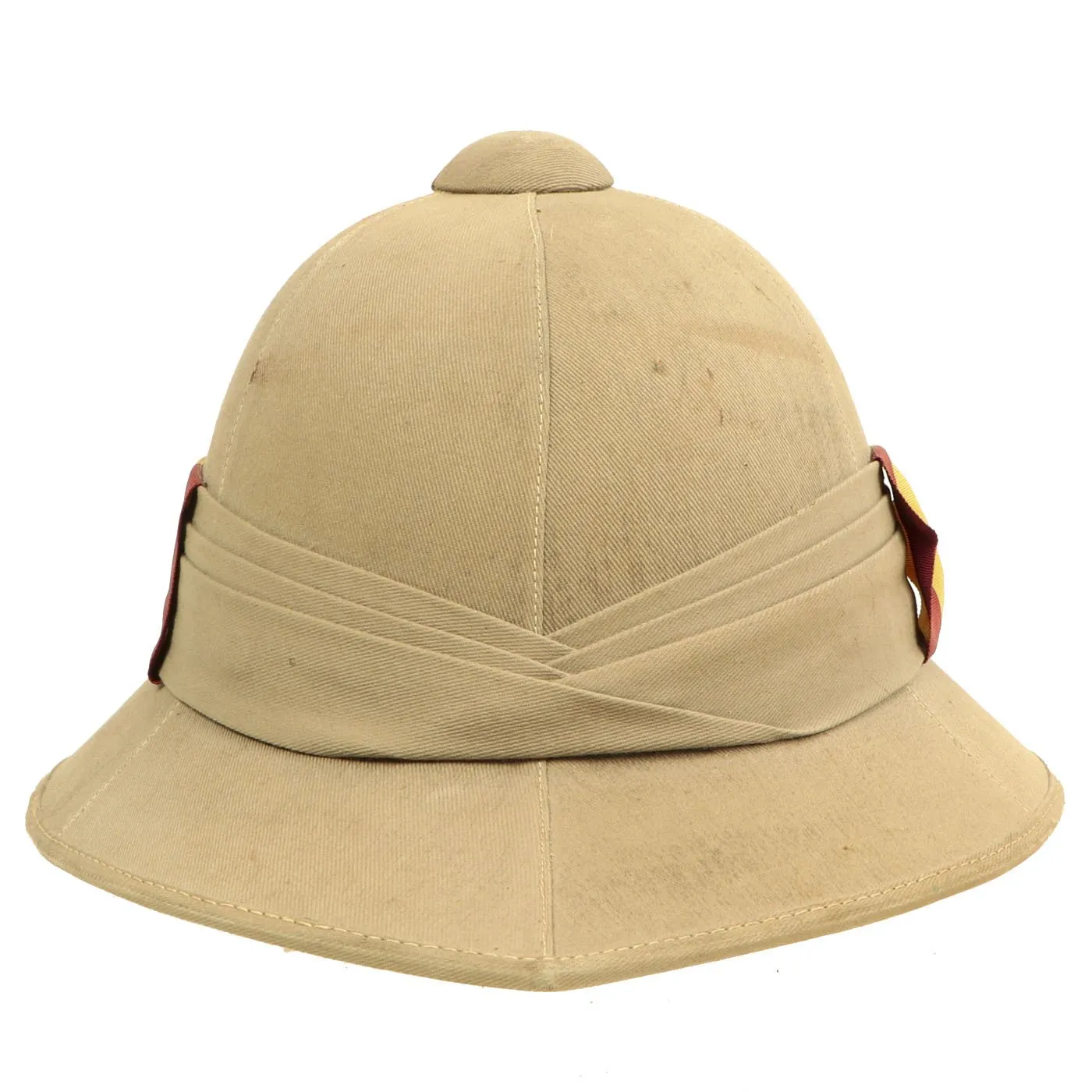 Original British WWII 1942 Dated Wolseley Pattern Pith Sun Helmet with Suffolk Regiment Minden Flash by Moores of London