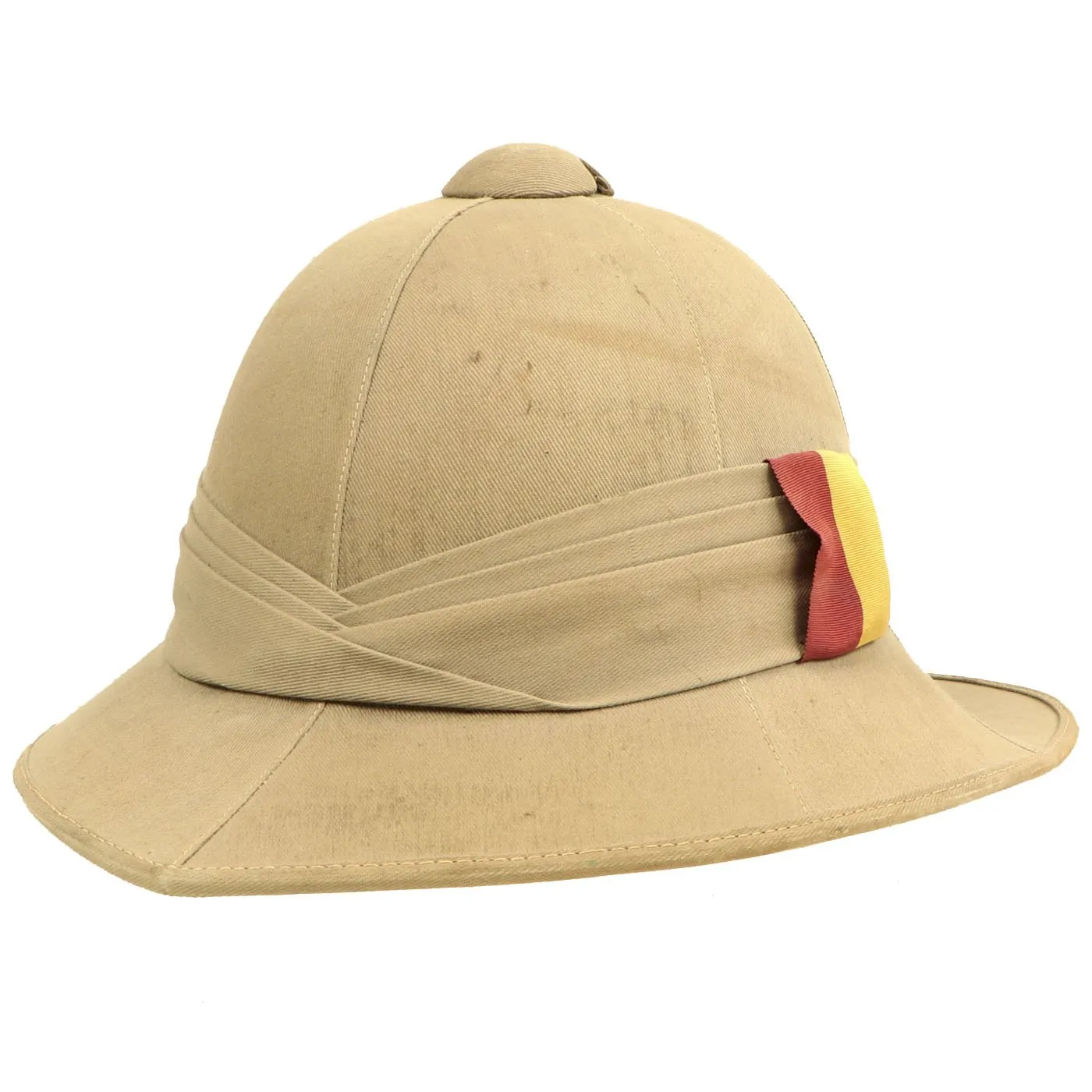 Original British WWII 1942 Dated Wolseley Pattern Pith Sun Helmet with Suffolk Regiment Minden Flash by Moores of London