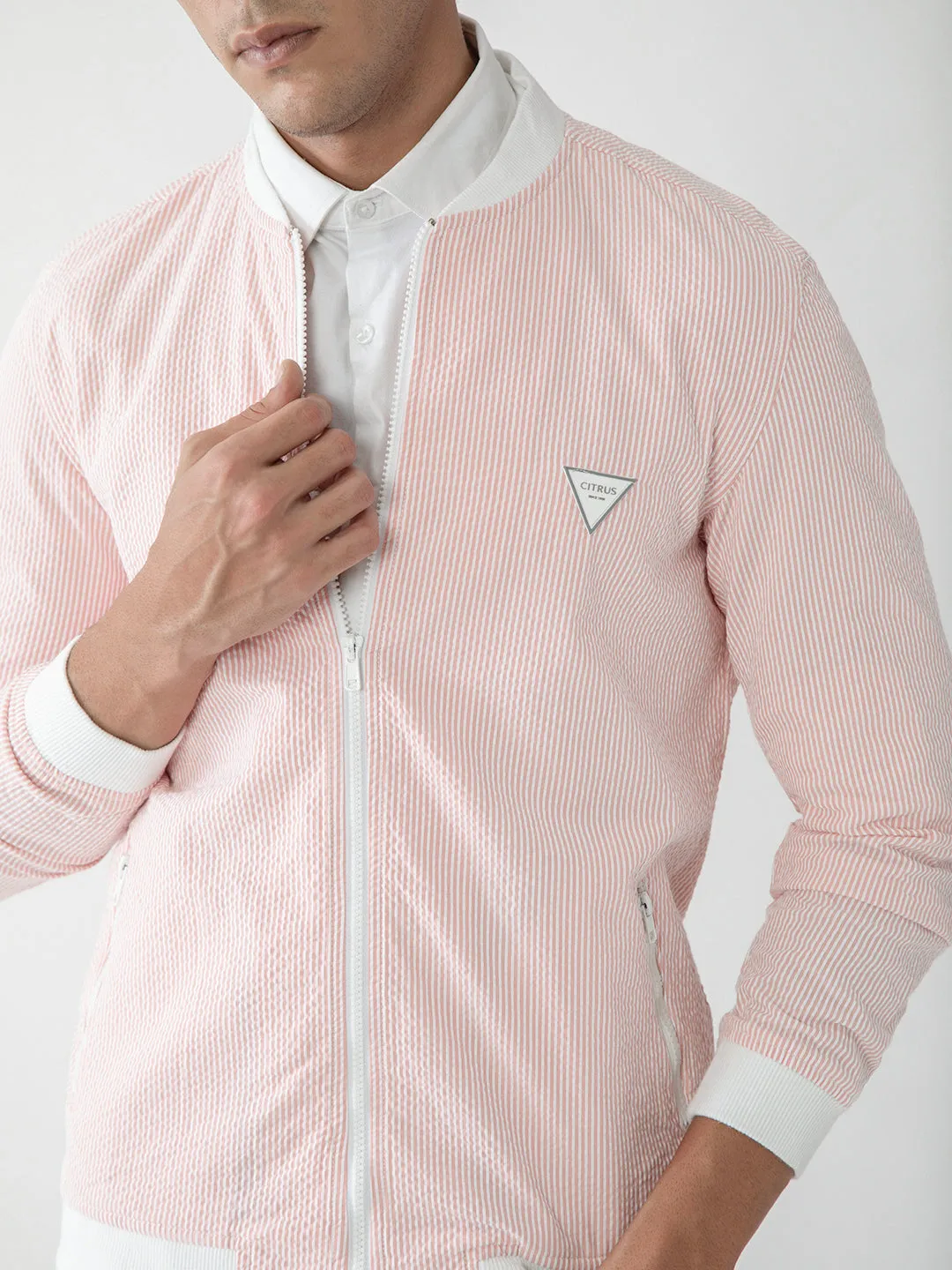 Pink Striped Bomber Jacket