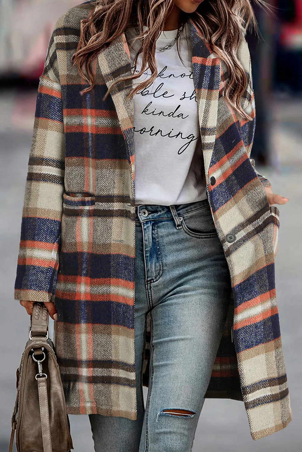 Plaid Pocketed Coat Jacket