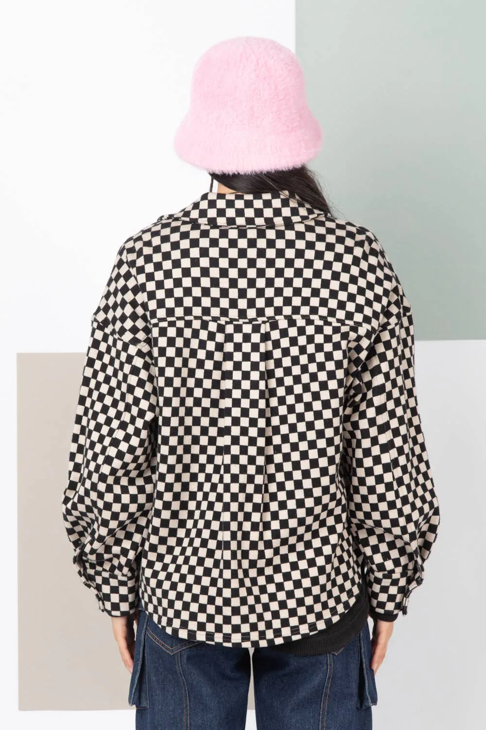 PLUS SIZE Button Down Checkered Shacket Jacket