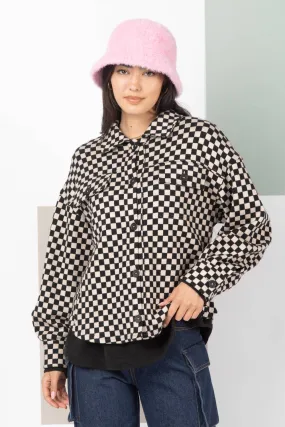 PLUS SIZE Button Down Checkered Shacket Jacket