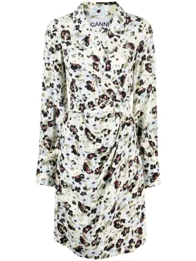 PRINTED CREPE WRAP DRESS