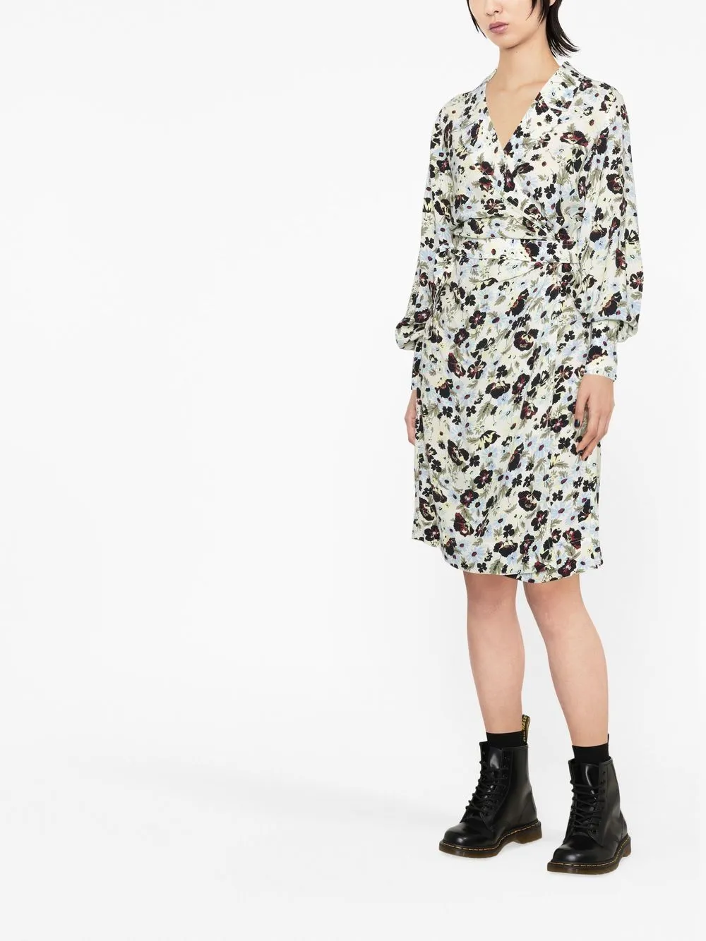 PRINTED CREPE WRAP DRESS