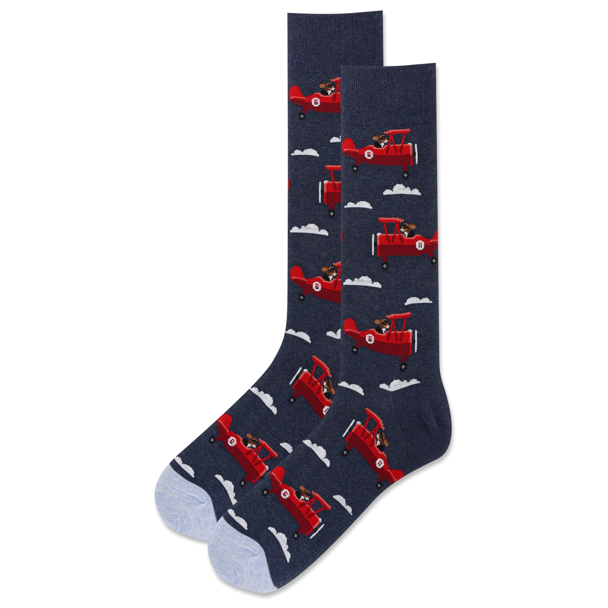 "Aviator Pup" Cotton Dress Crew Socks by Hot Sox - Large