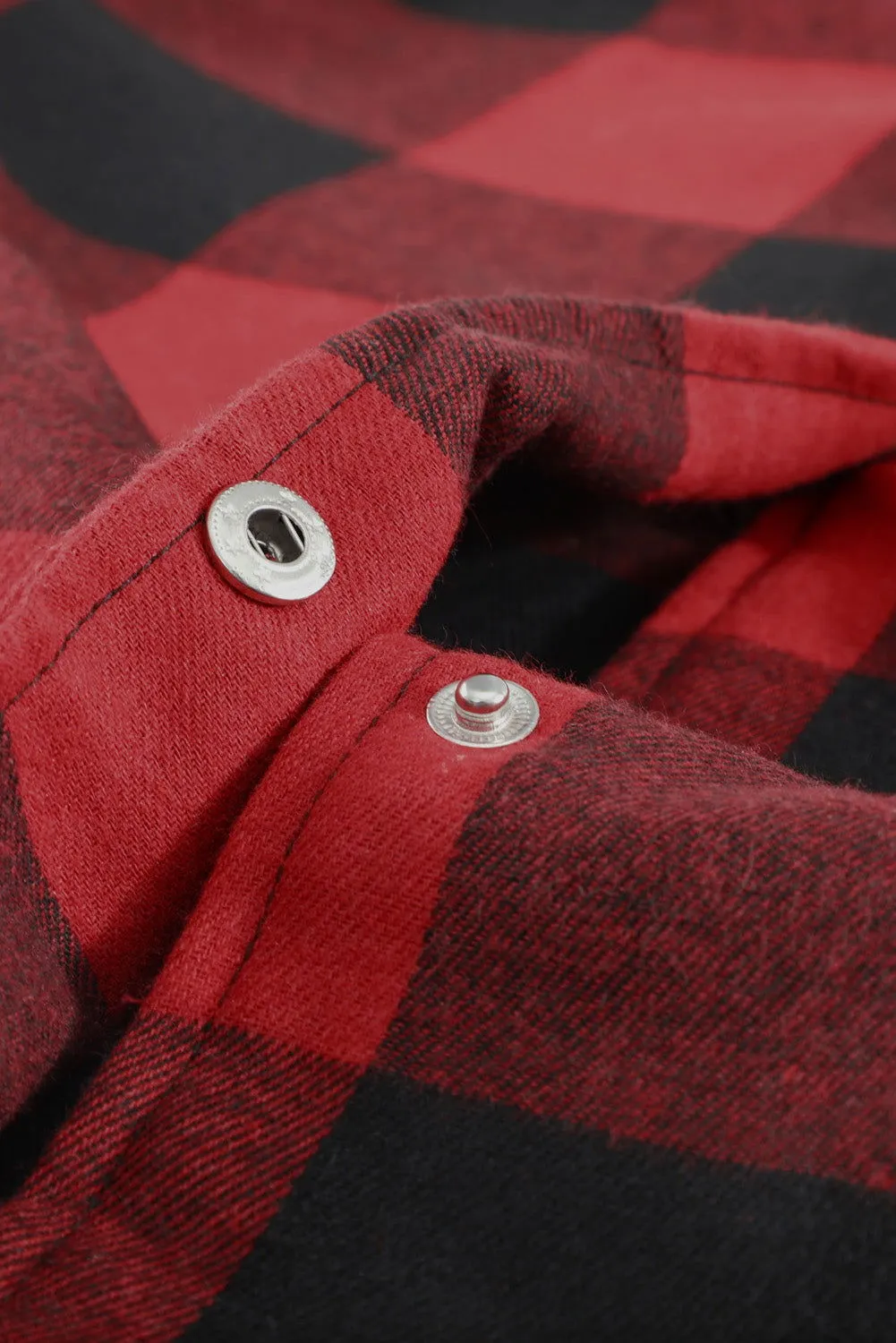 Red Plaid Collared Button Down Long Shirt Shacket