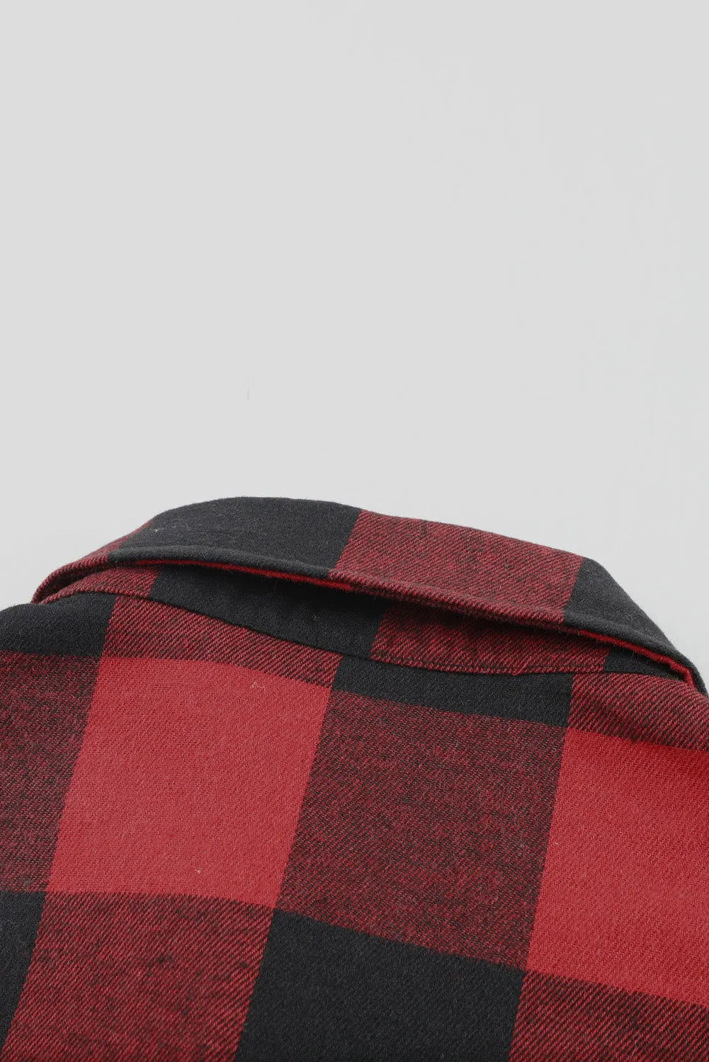 Red Plaid Collared Button Down Long Shirt Shacket