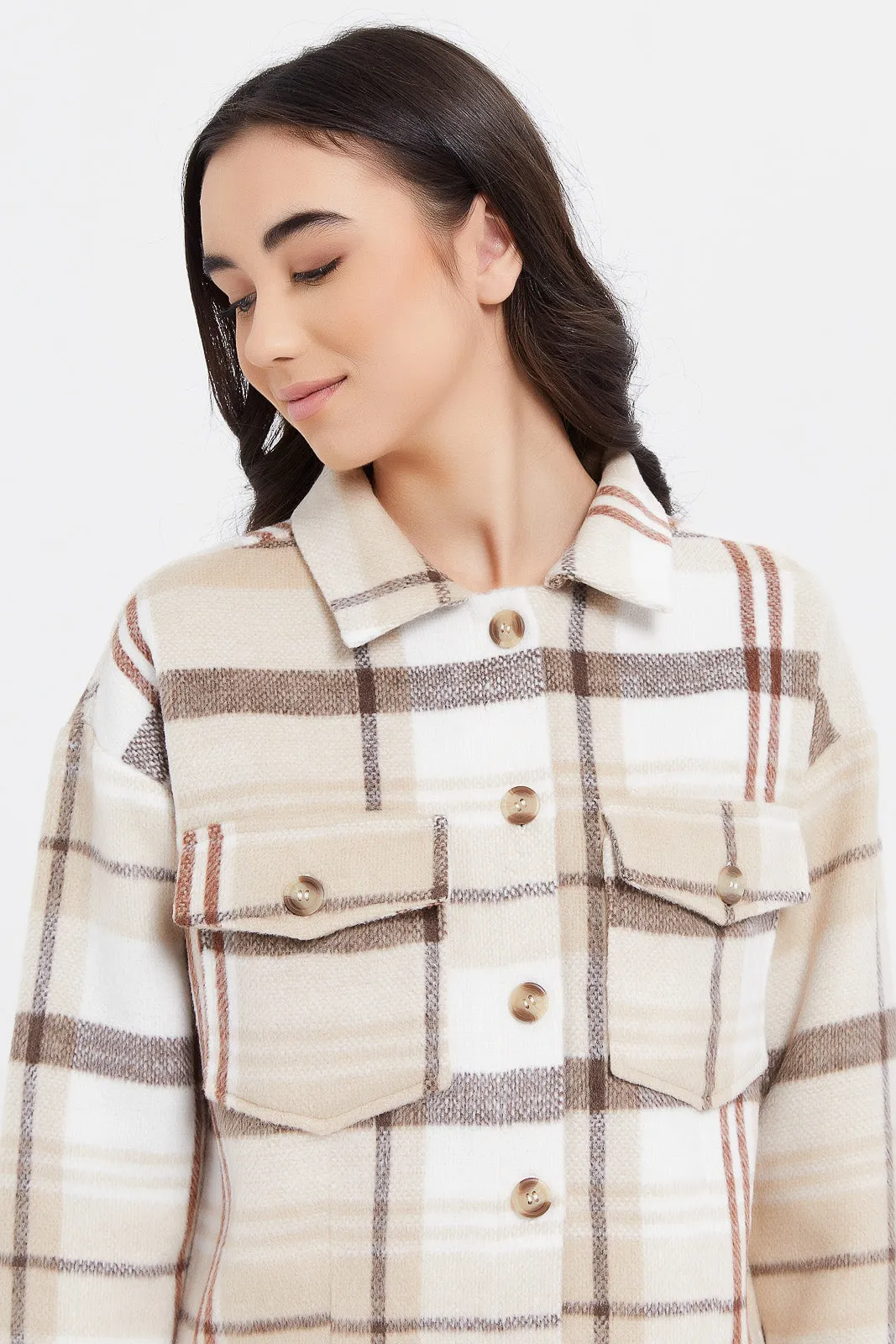 Senior Girls Brown Plaid Shacket