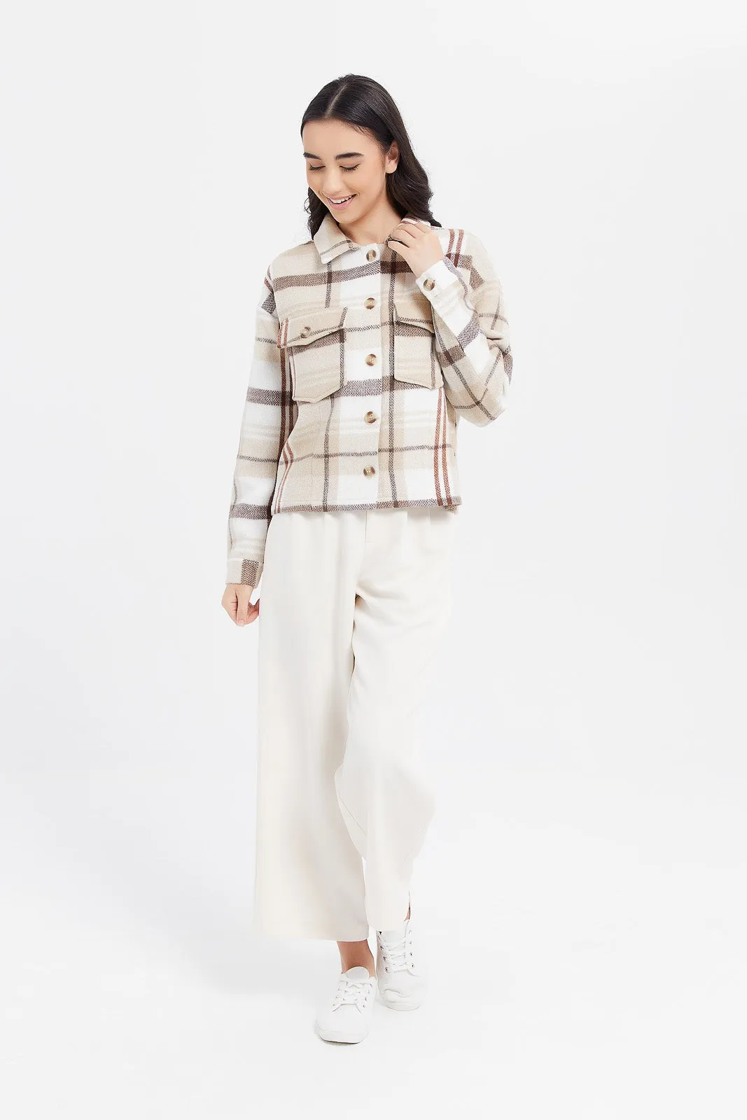 Senior Girls Brown Plaid Shacket