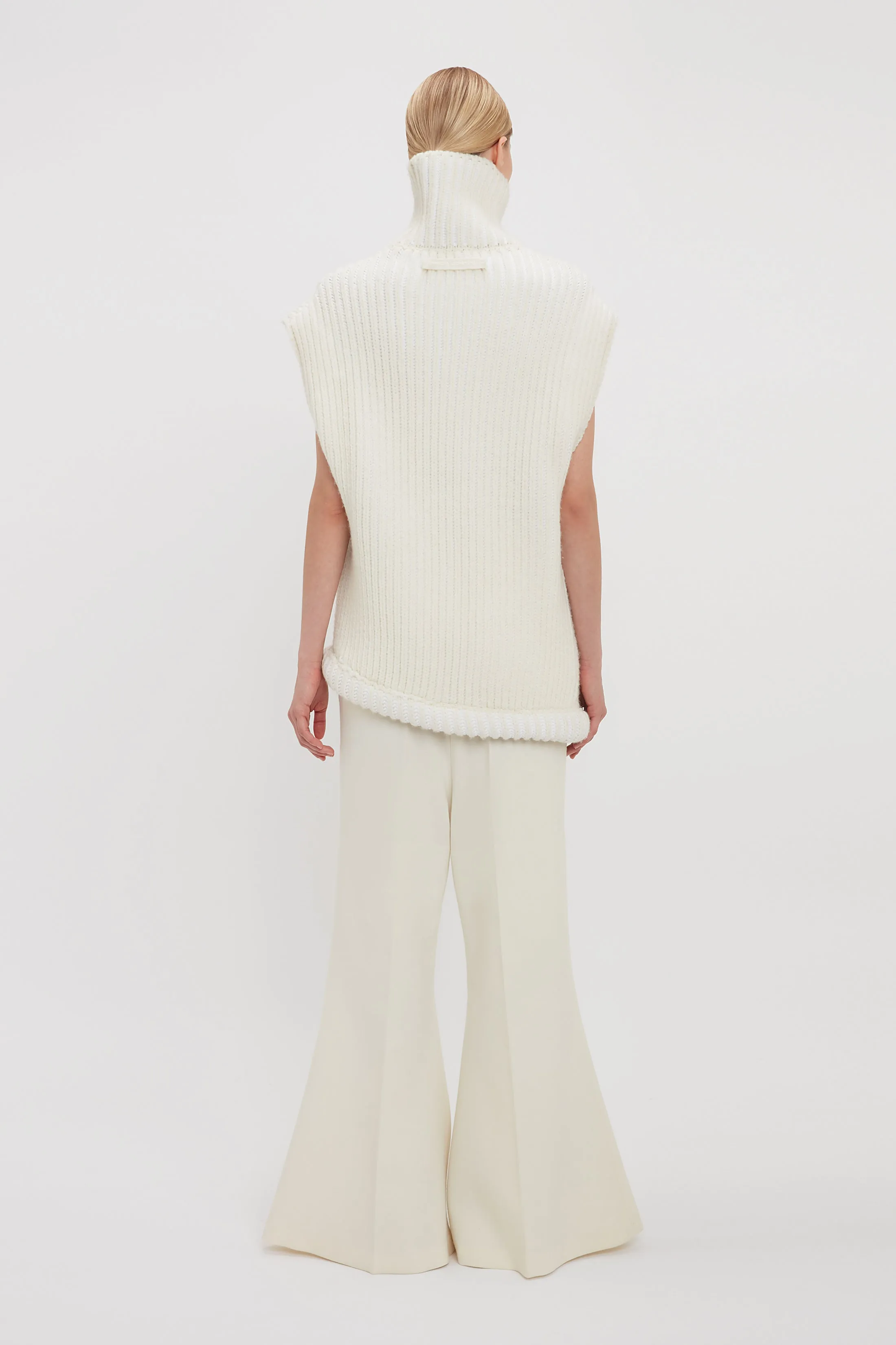 Sleeveless High Neck Knit Jumper In Ivory