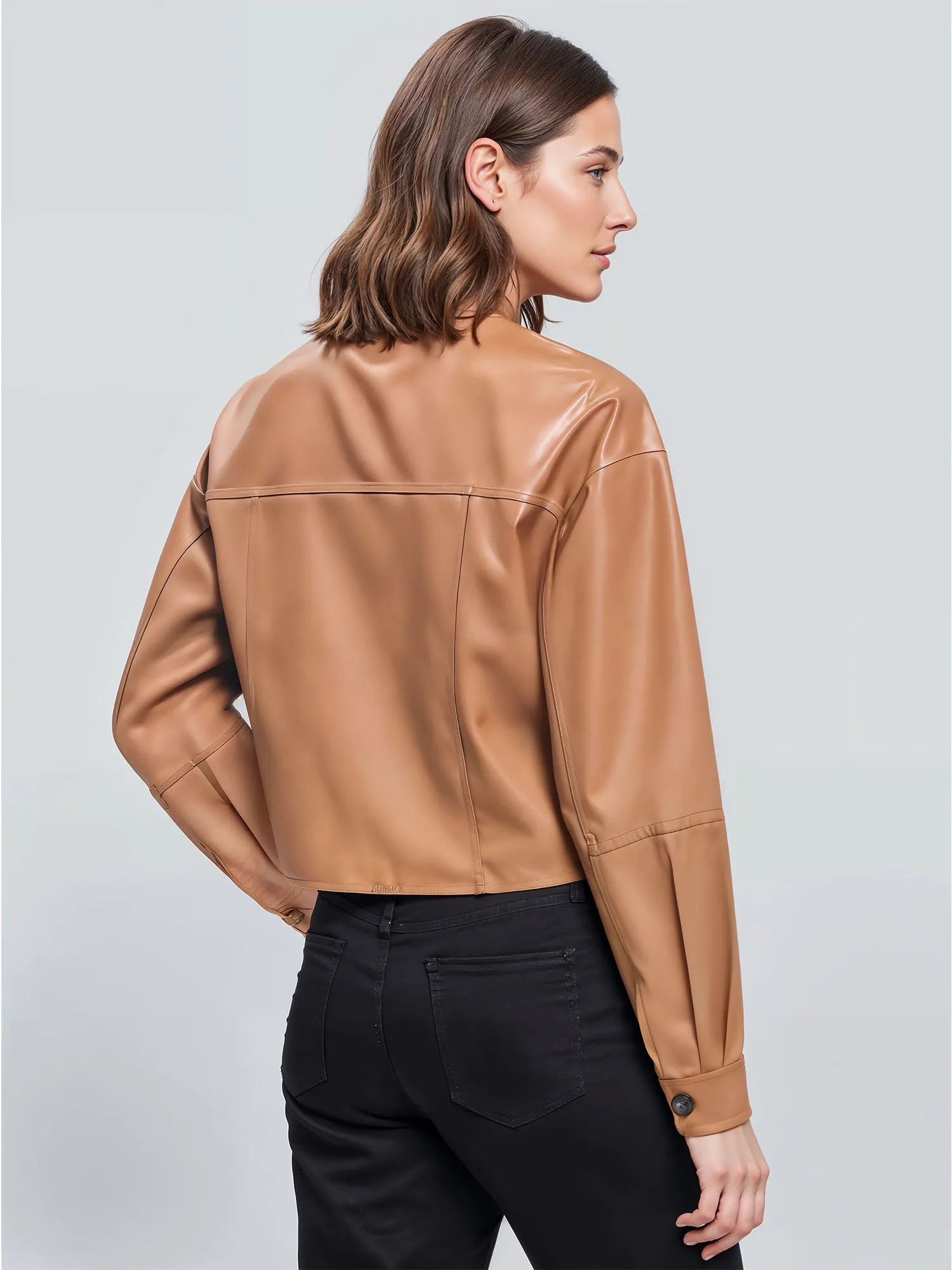 Trendy Vegan Leather Cropped Shacket