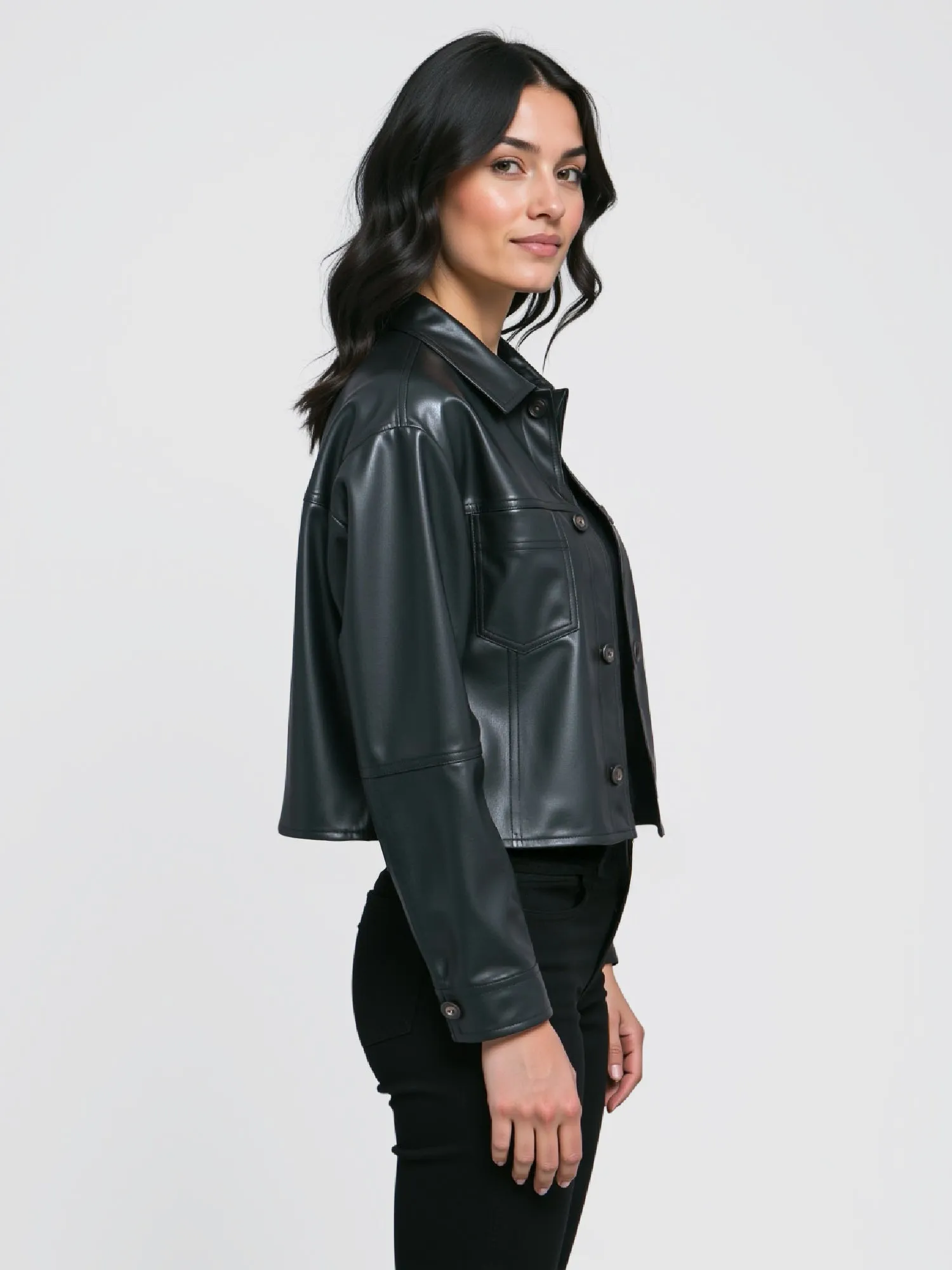 Trendy Vegan Leather Cropped Shacket