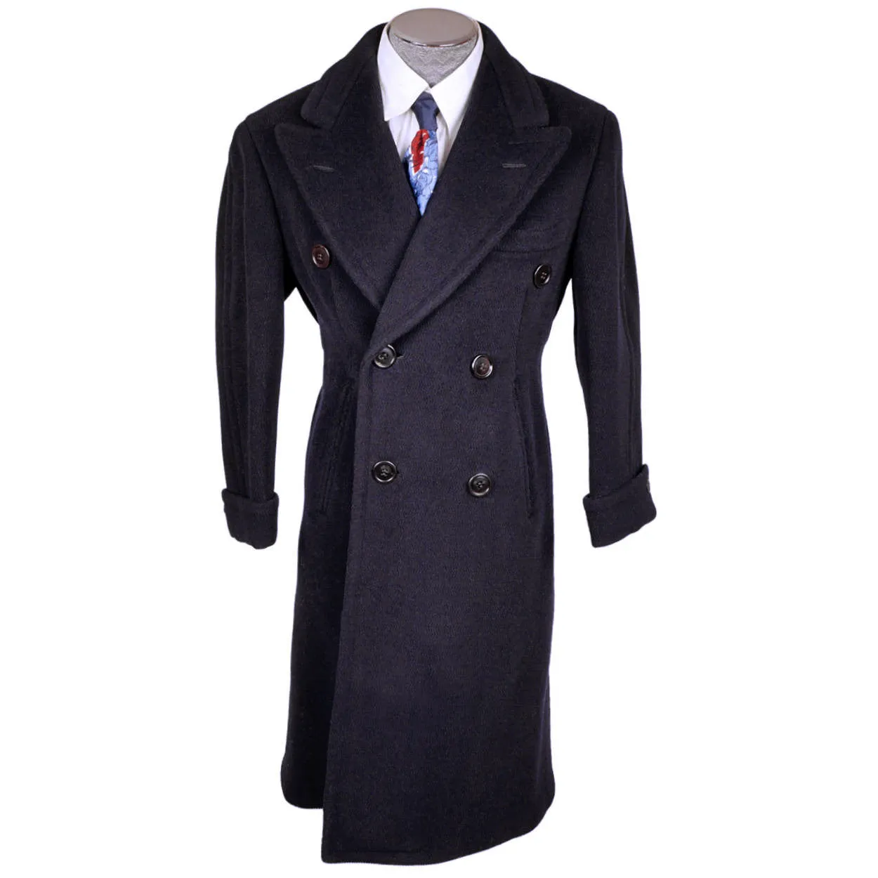 Vintage Early 1940s Mens Wool Overcoat Navy Blue Coat Jos Fuoco Montreal Size M