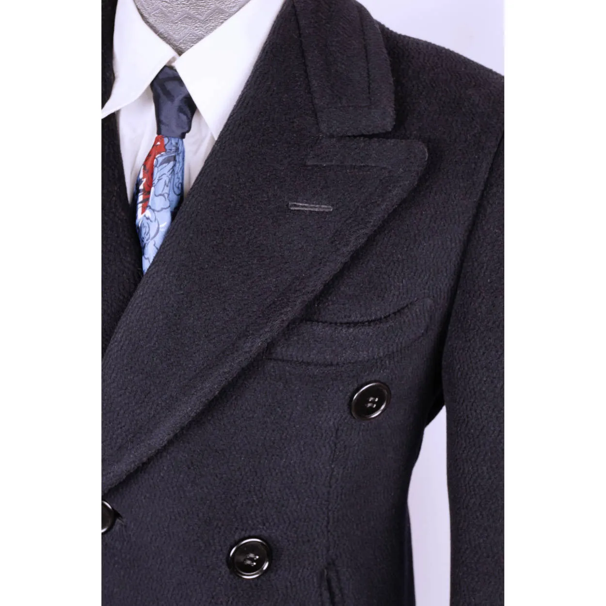 Vintage Early 1940s Mens Wool Overcoat Navy Blue Coat Jos Fuoco Montreal Size M