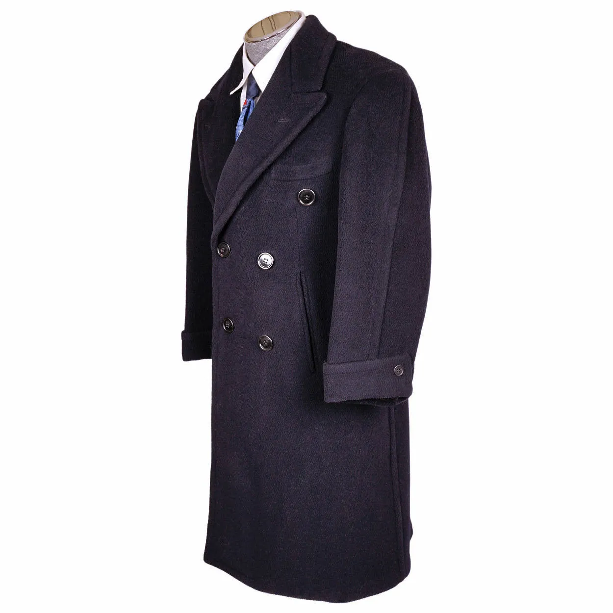 Vintage Early 1940s Mens Wool Overcoat Navy Blue Coat Jos Fuoco Montreal Size M