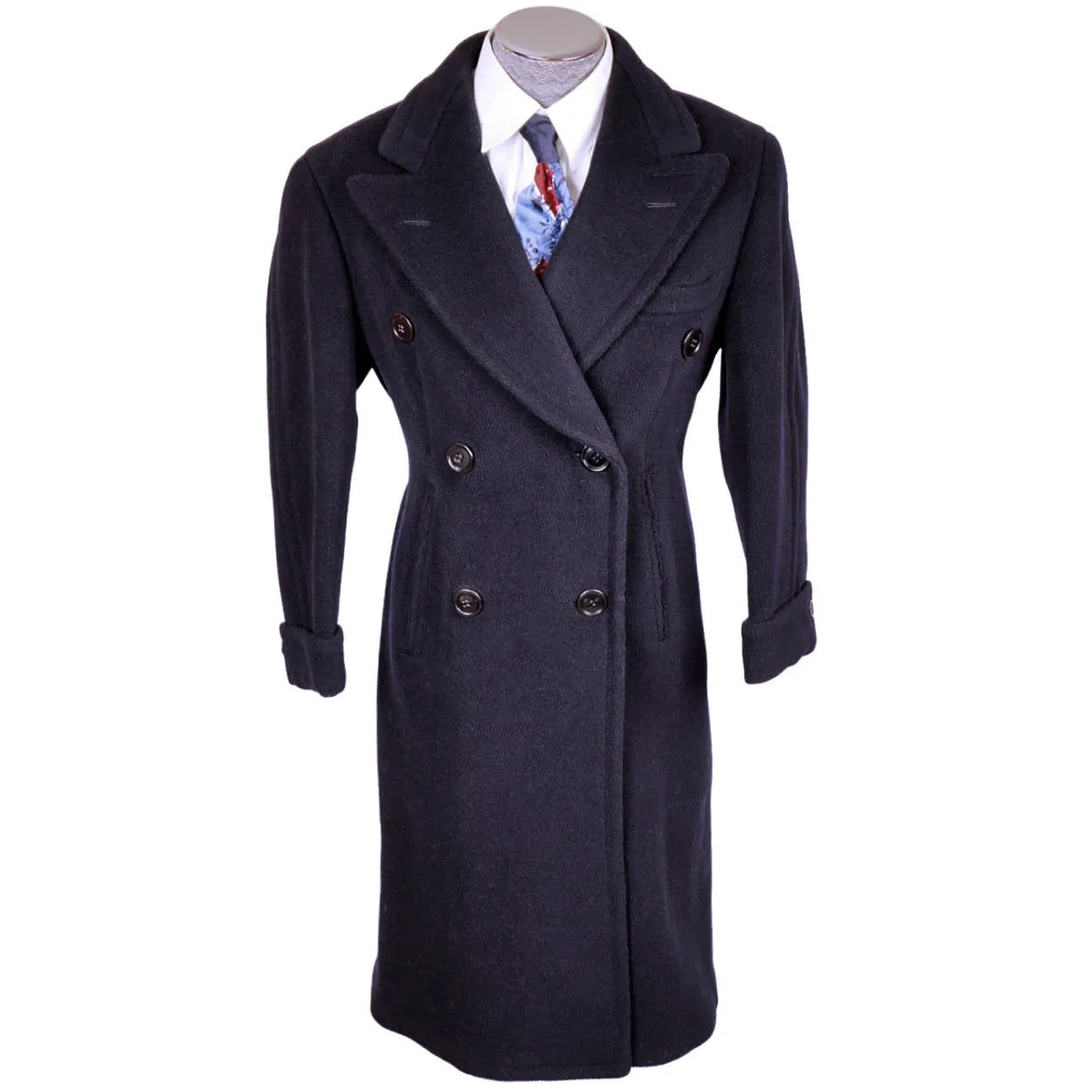 Vintage Early 1940s Mens Wool Overcoat Navy Blue Coat Jos Fuoco Montreal Size M