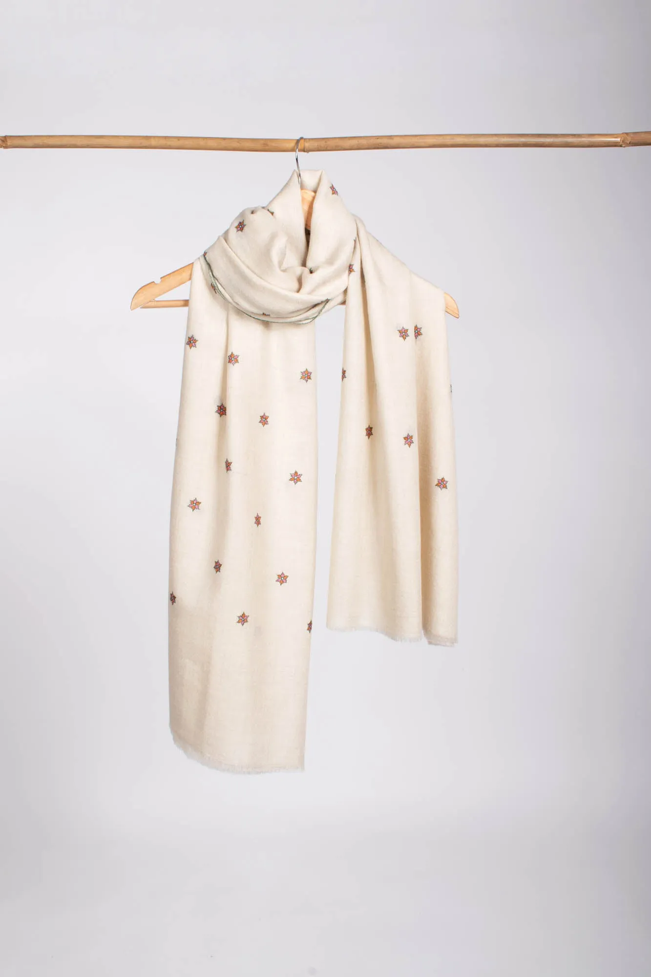 White Star Minimalistic Embroidered  Softy Pashmina Wrap - BREA