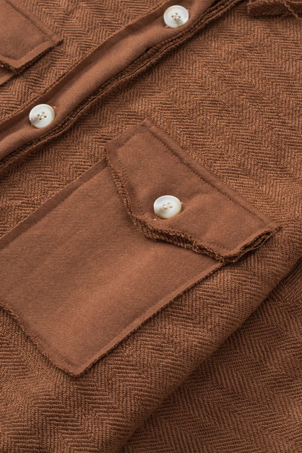 Wholesale Brown Solid Color Textured Button Up Shacket with Pockets