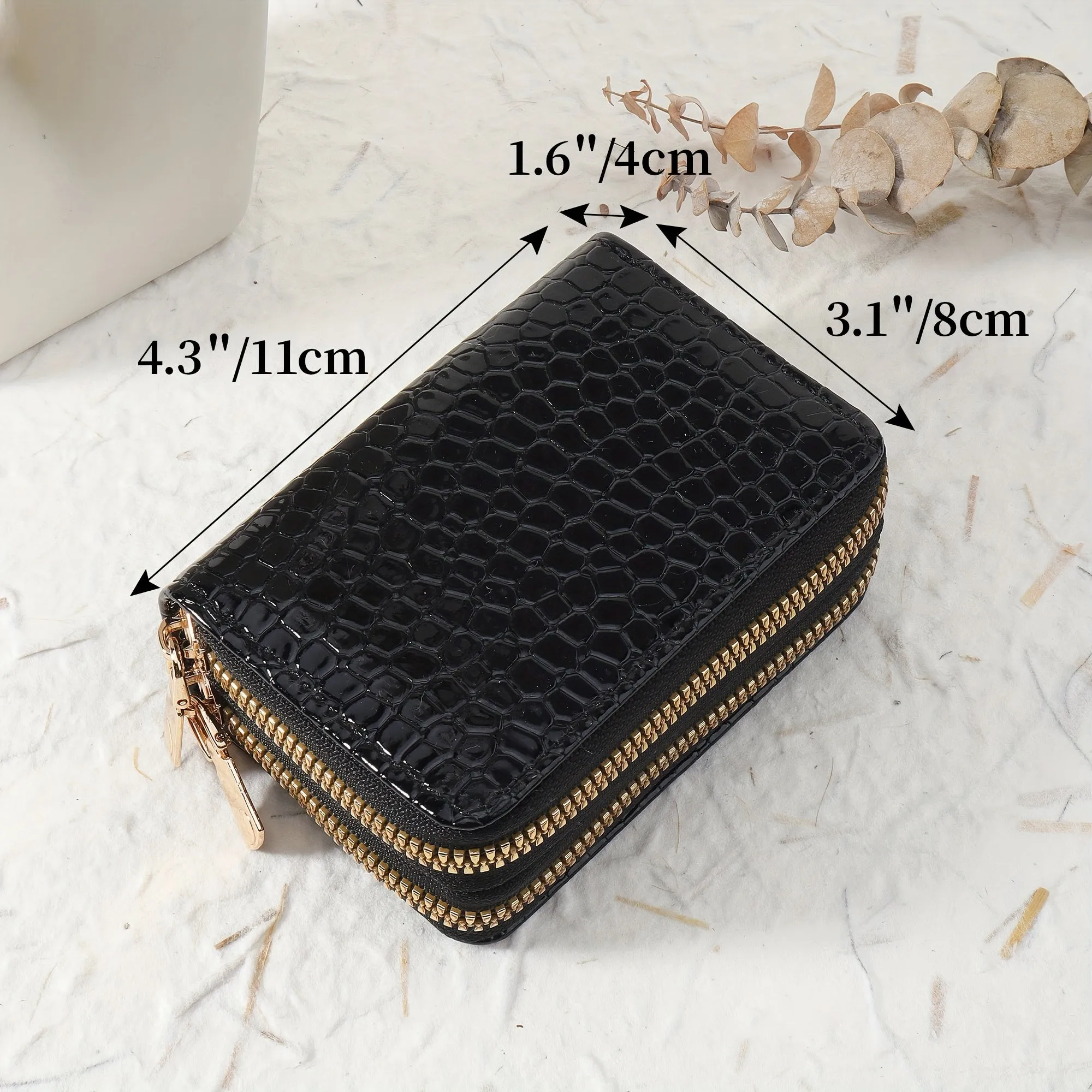 Women's Minimalist Short Wallet, Double Zipper Around Clutch Purse, Stylish PU Leather Credit Card Storage Bag, Simple Casual Multi-Card Card Holder