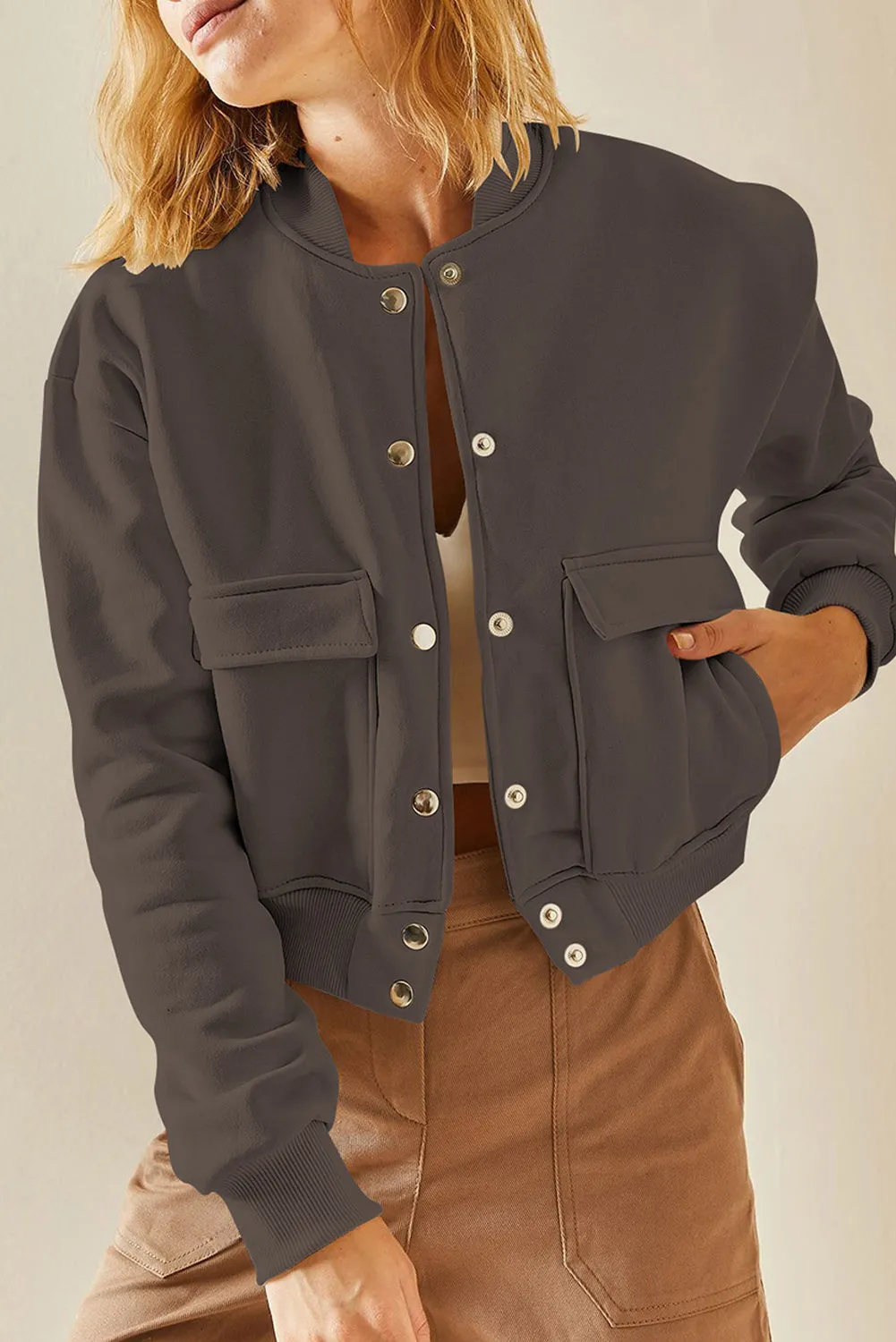 Womens Stand Collar Shacket with Side Pocket Lightweight Coat