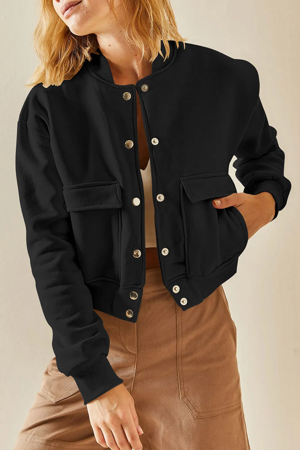 Womens Stand Collar Shacket with Side Pocket Lightweight Coat