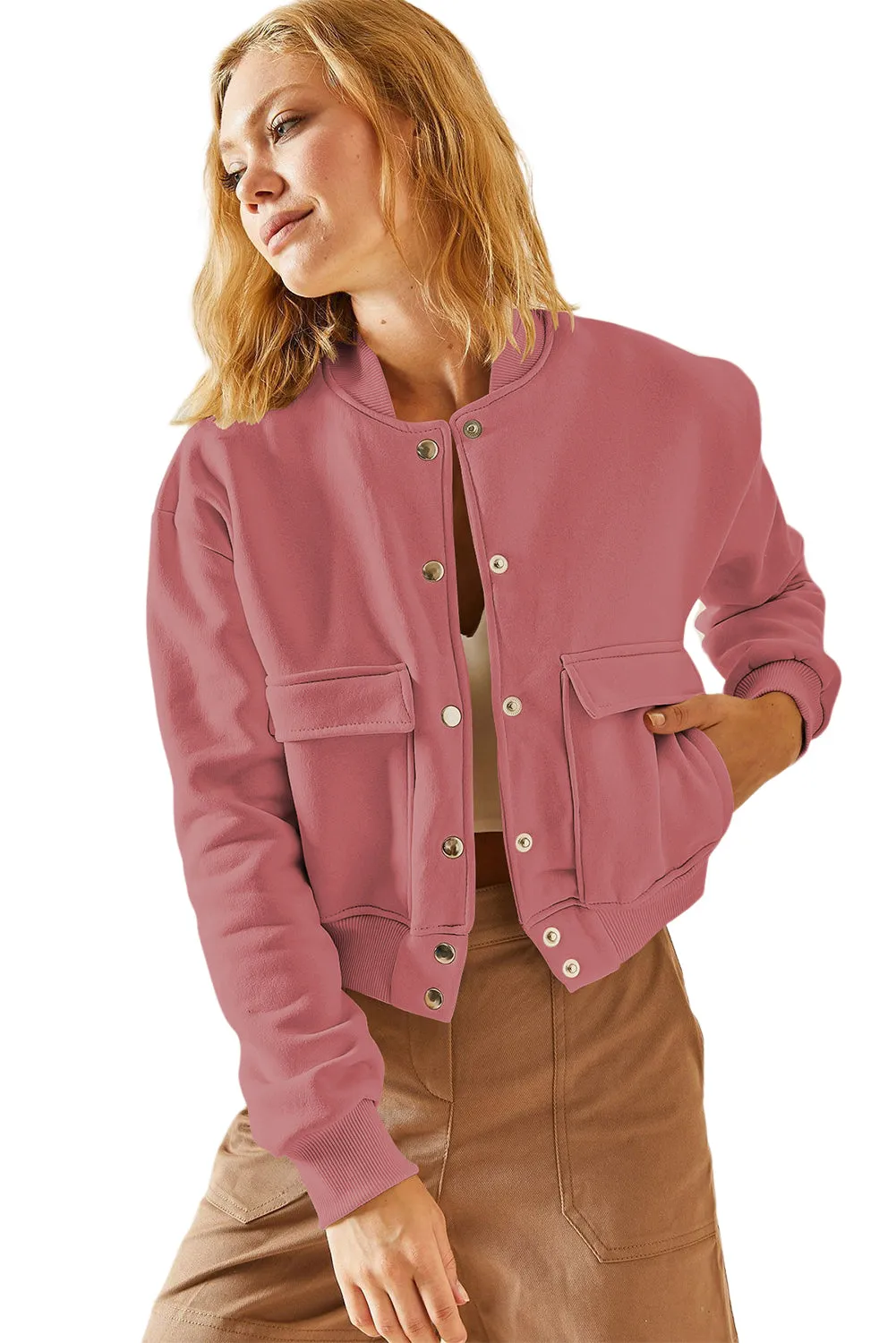 Womens Stand Collar Shacket with Side Pocket Lightweight Coat